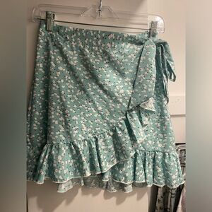 SHEIN Asymmetrical Floral Skirt in Teal